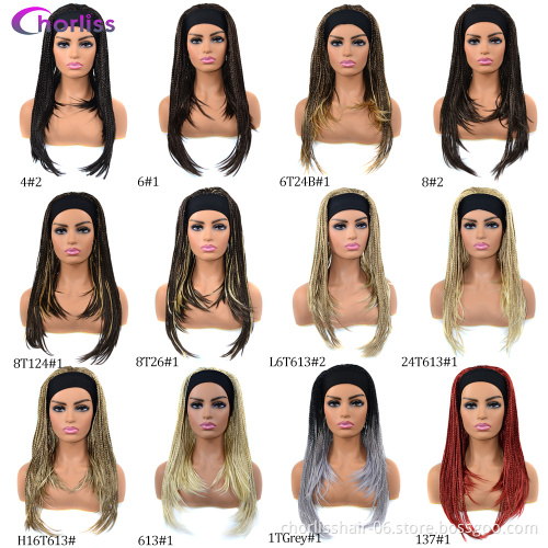 Wholesale Long Black Blonde Ombre  Braids headband Wig Braiding Turban Wig Synthetic Wigs With Headband Attached For black Woman